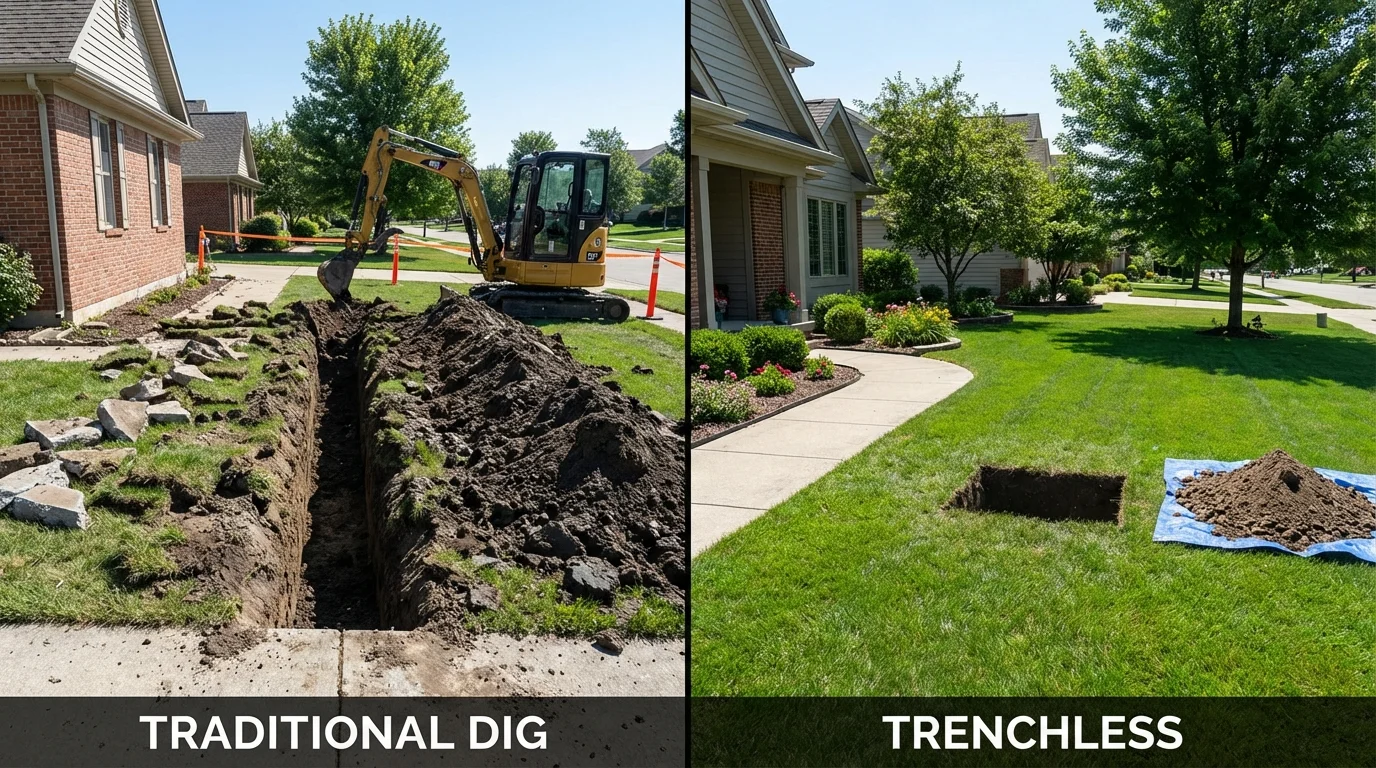 Trenchless sewer repair with minimal yard damage versus traditional excavation in Schoharie, NY
